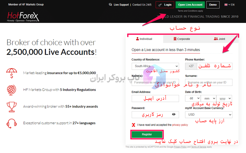 ثبت نام در هات فارکس برای ایرانیان ،ثبت نام در بروکر هات فارکس ، صفحه ی اصلی بروکر HFM