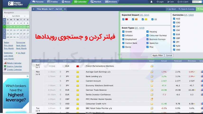 تقویم اقتصادی فارکس فکتوری، تقویم اقتصادی فارکس فکتوری فارسی، بهترین تقویم اقتصادی فارکس