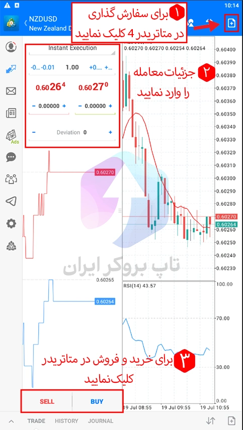 آموزش خرید و فروش در متاتریدر 4، نحوه خرید و فروش در متاتریدر 4 اندروید، نحوه اردر گذاری در متاتریدر